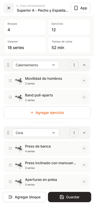 Vista previa de un plan personalizado creado en Fitmentor